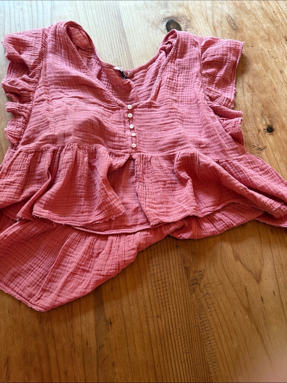 American Eagle Outfitters Coral Pink Ruffle Peplum Button Top